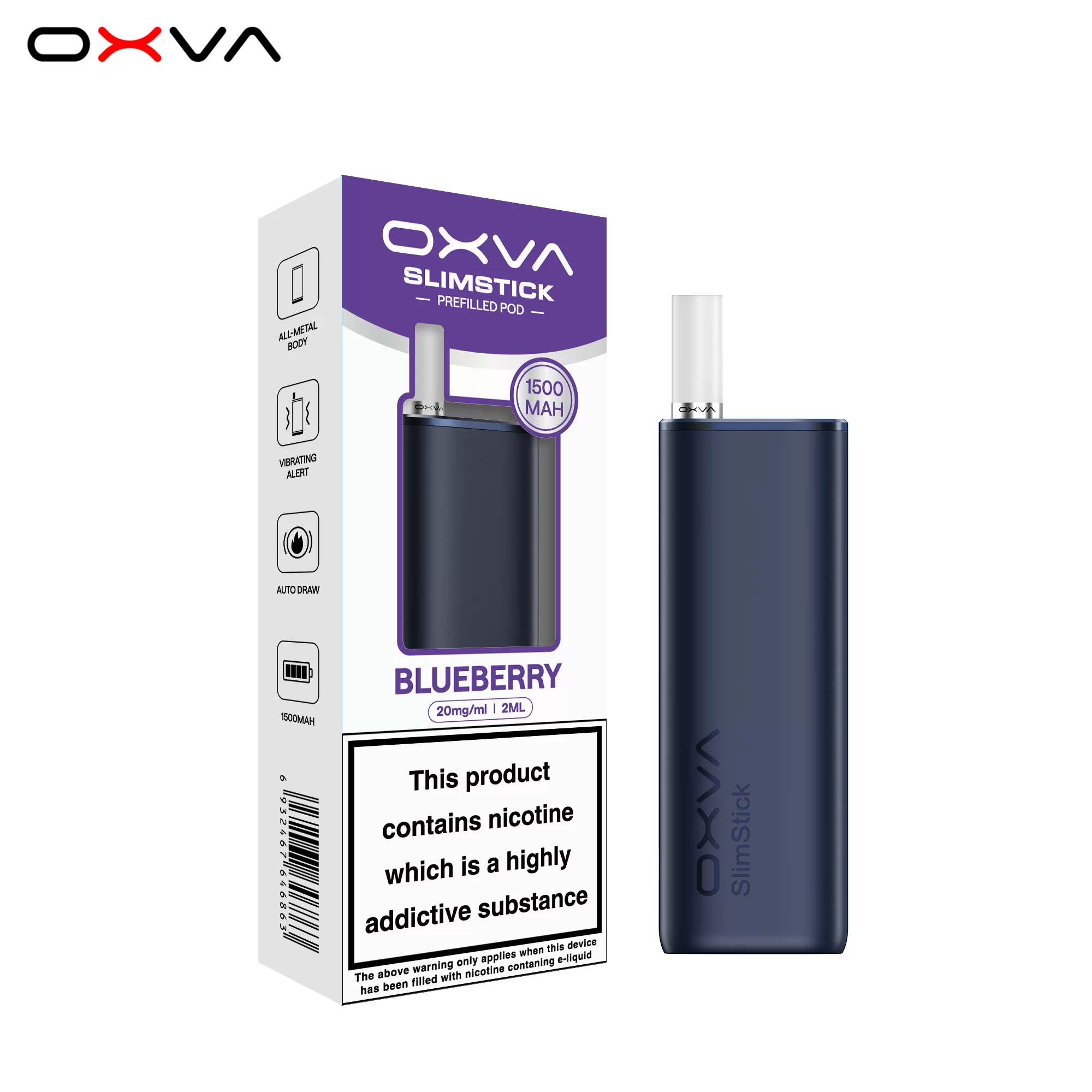 OXVA SlimStick Prefilled Kit-Blueberry-20mg-Blue 5 OXVA SLIMSTICK 預注油加熱棒