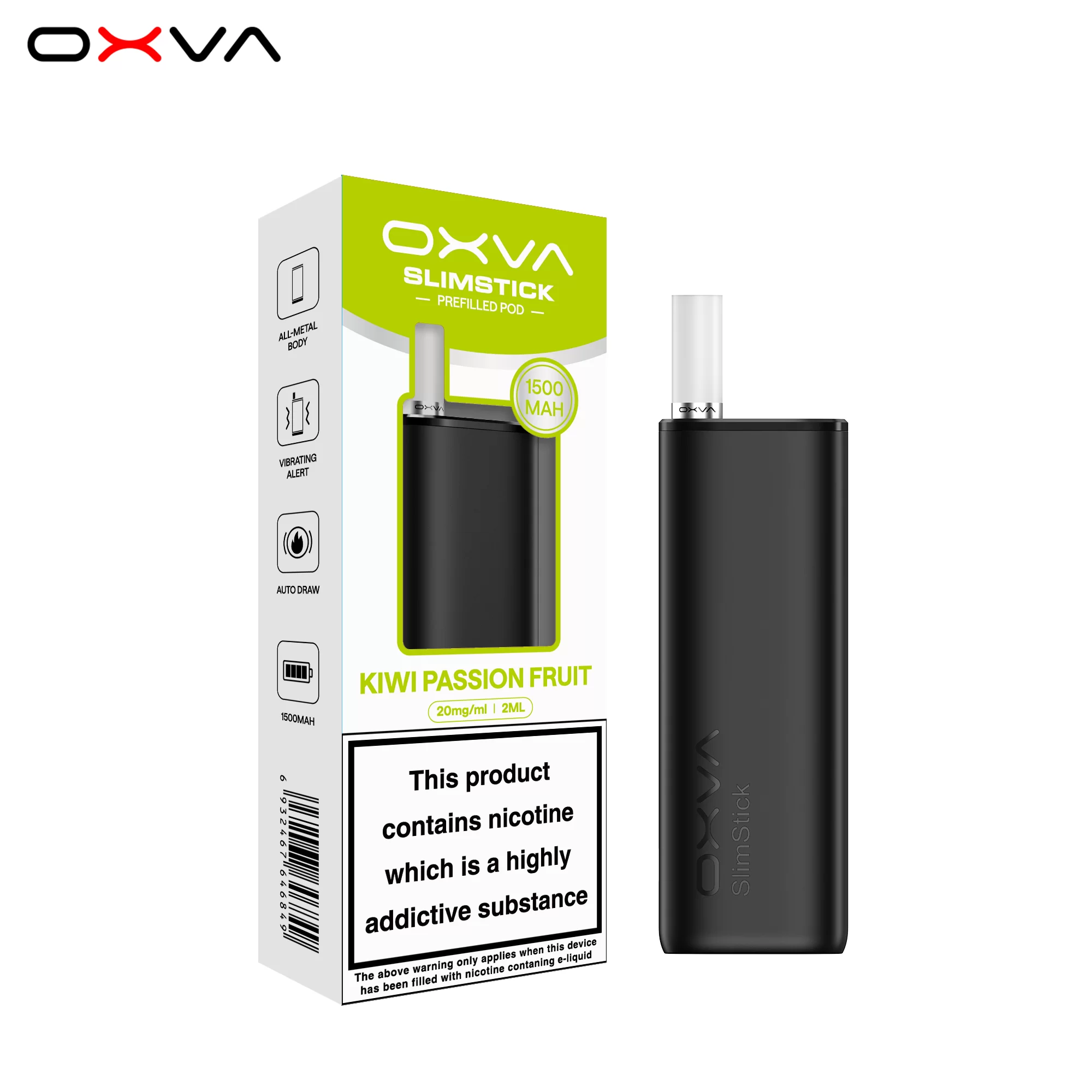 OXVA SlimStick Prefilled Kit-Kiwi Passion Fruit-20mg-Black 5 OXVA SLIMSTICK 預注油加熱棒